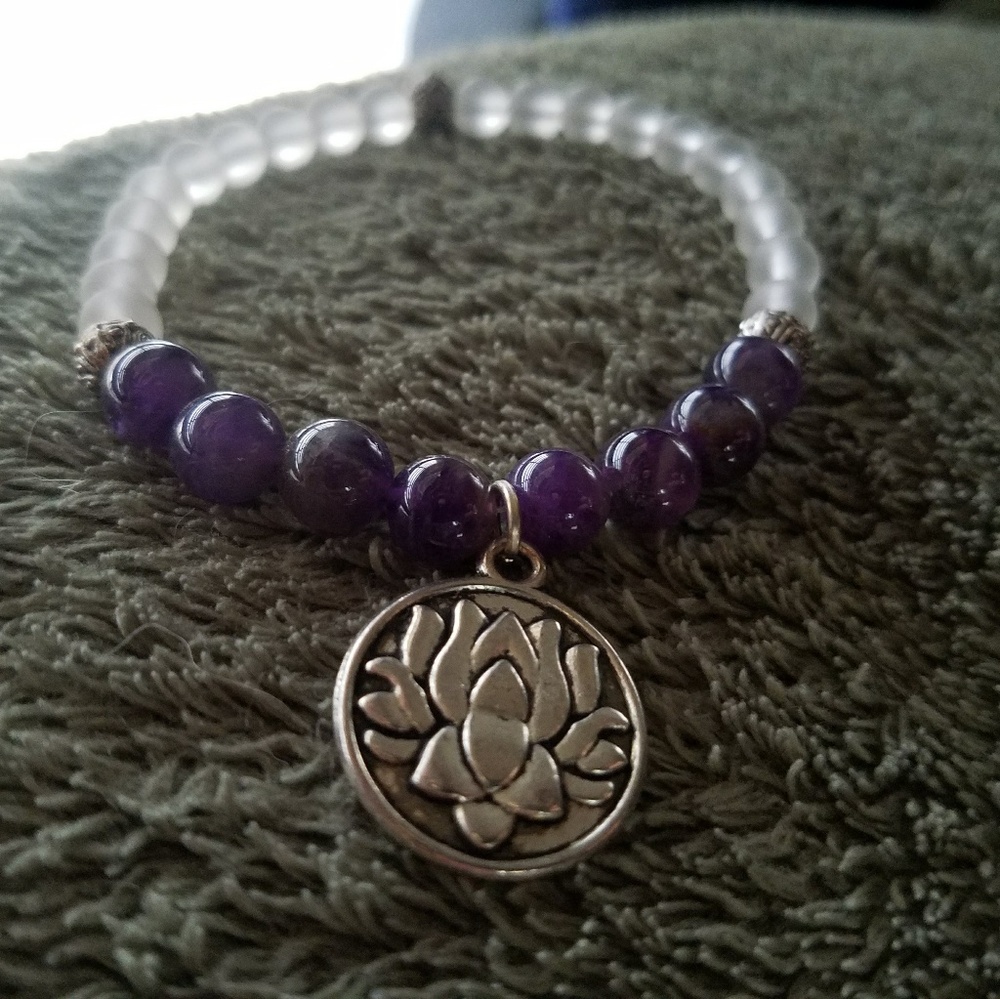Amethyst and quartz lotus bracelet